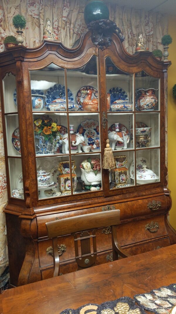 18th Century Kettle Base Dutch Burl Walnut Display Cabinet - M.D. Antiques in Richardson and Dallas Tx.