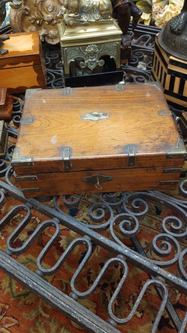 English Brown Oak Box with Campaign Brass Hardware