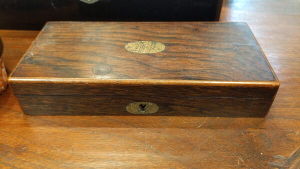 English Rosewood and Satinwood Box with Brass Inlay