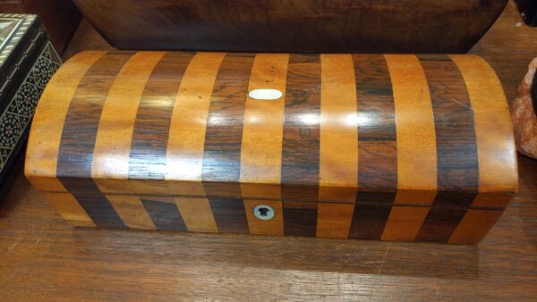 English Treenware Mahogany and Satinwood Striped Box