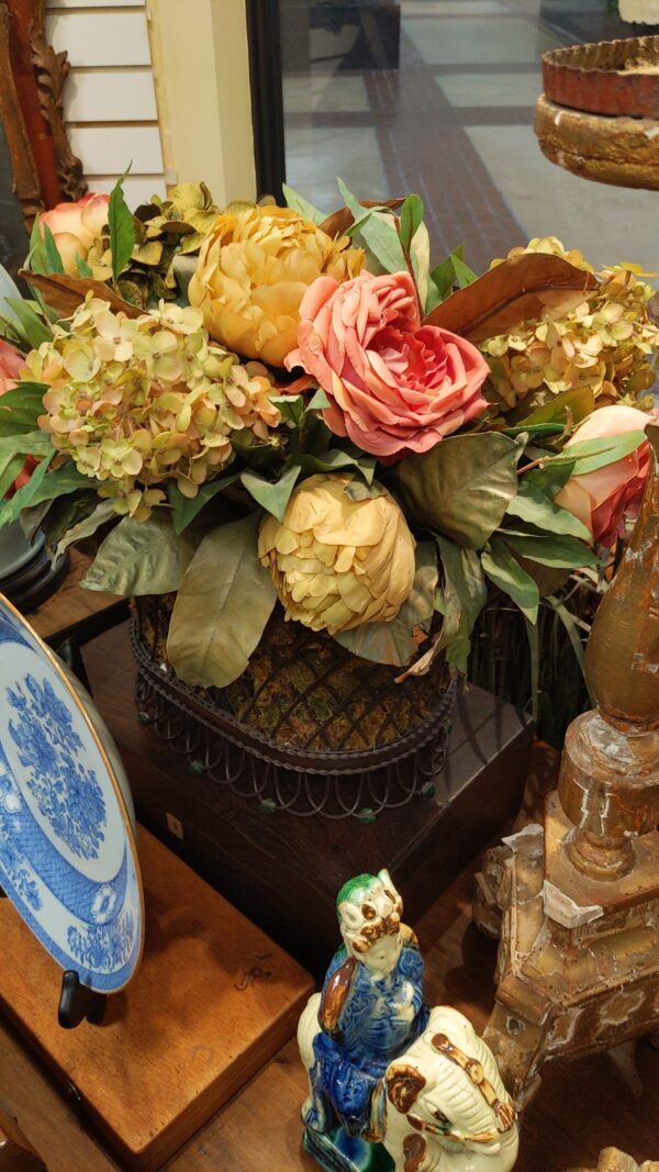 Oval Wire Basket with Silk Floral Arrangement