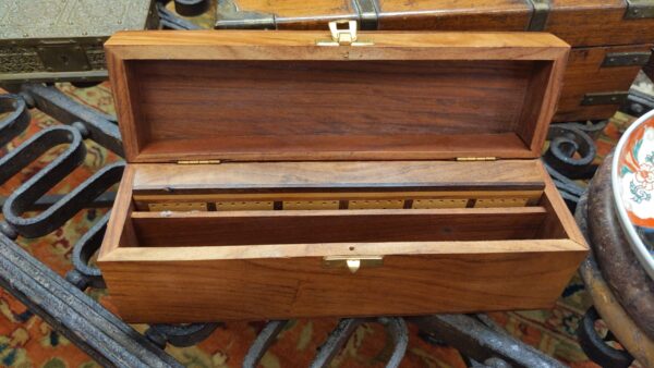 Vintage Teak Wood Cribbage and Card Box with Brass Inlay - Image 2