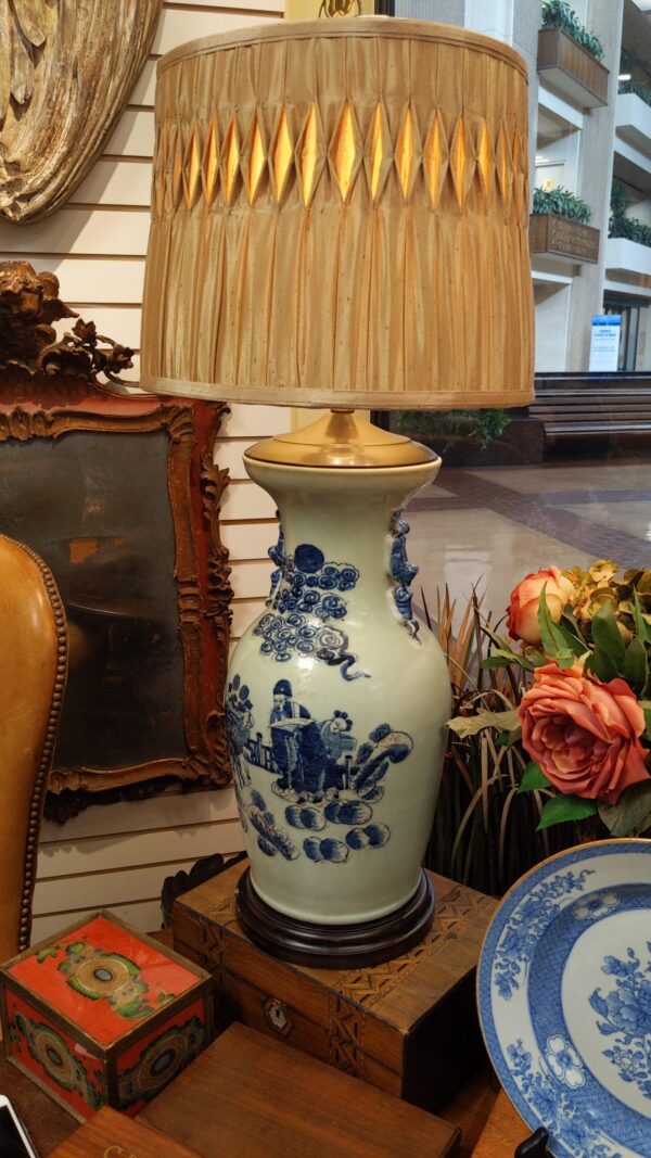 Chinese Celedon and Blue Porcelain Lamp 19th Century