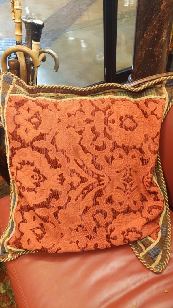 Pair of Red Damask Eurosquare Pillows - M.D. Antiques in Richardson and Dallas Tx.