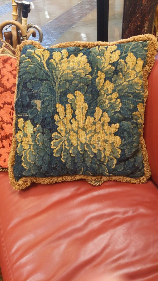 Pair of Antique Belgian Tapestry 18th Century Pillows - M.D. Antiques in Richardson and Dallas Tx.