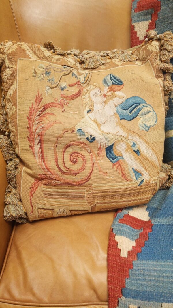 Pair of Vintage French Aubusson Pillows - M.D. Antiques in Richardson and Dallas Tx.