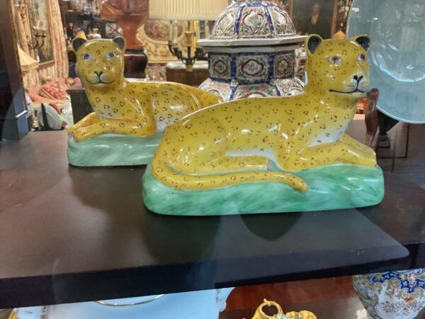 Pair of Yellow Spotted Porcelain Leopards