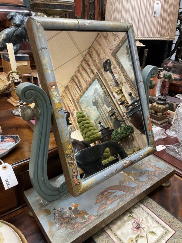 English William IV Chinoiserie Painted Gents Vanity Mirror - M.D. Antiques in Richardson and Dallas Tx.