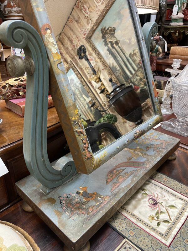 English William IV Chinoiserie Painted Gents Vanity Mirror - M.D. Antiques in Richardson and Dallas Tx.