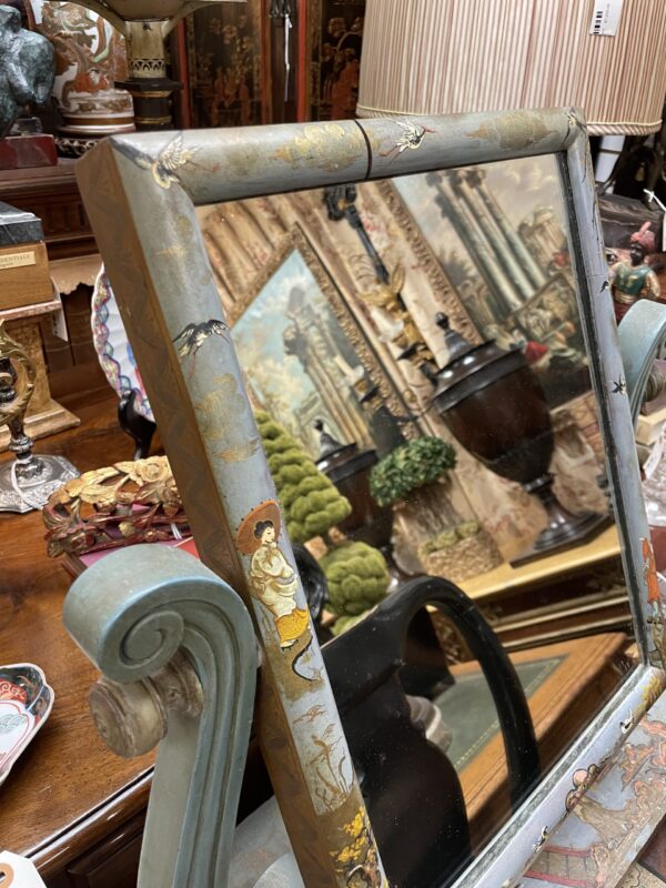 English William IV Chinoiserie Painted Gents Vanity Mirror - M.D. Antiques in Richardson and Dallas Tx.