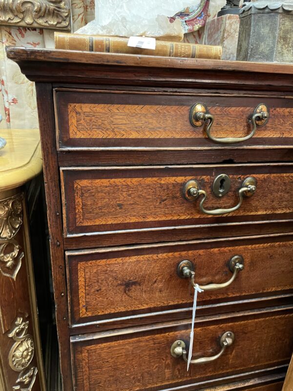 Six Drawer English Oak and Mahogany Banded Georgian Chest - M.D. Antiques in Richardson and Dallas Tx.