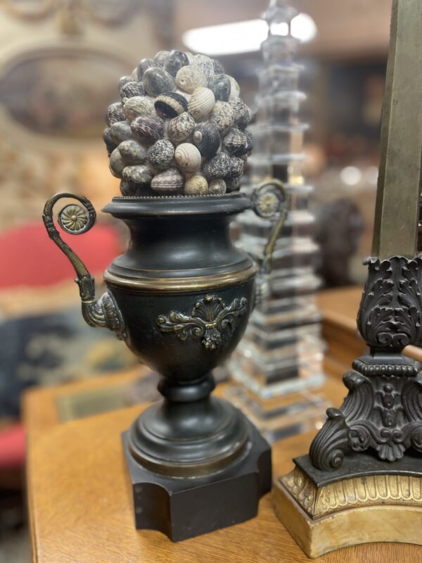 Pair of Shell and Bronze Urns - M.D. Antiques in Richardson and Dallas Tx.