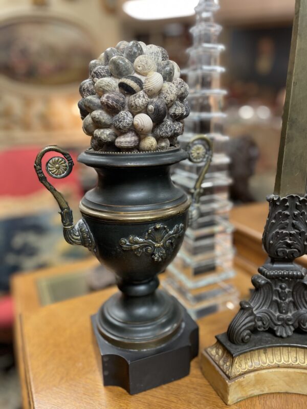 Pair of Shell and Bronze Urns - M.D. Antiques in Richardson and Dallas Tx.