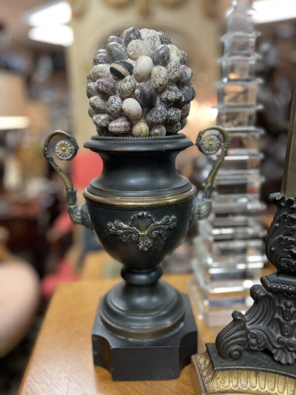 Pair of Shell and Bronze Urns - M.D. Antiques in Richardson and Dallas Tx.