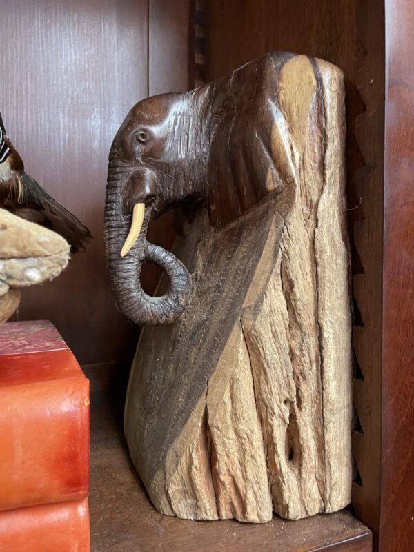 Pair of Carved Wood Elephant Book Ends