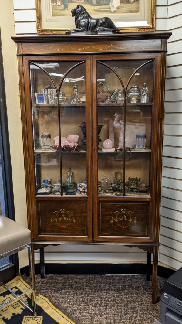 English Edwardian Satinwood Painted Display Cabinet