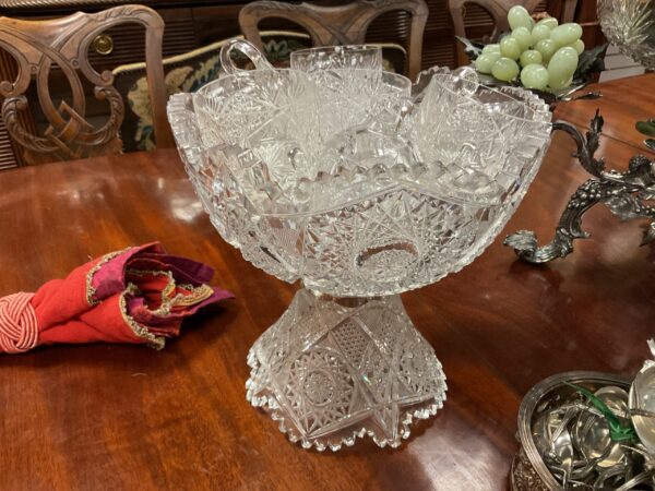 American Brilliant Cut Glass Punch Bowl and Ten Cups - M.D. Antiques in Richardson and Dallas Tx.