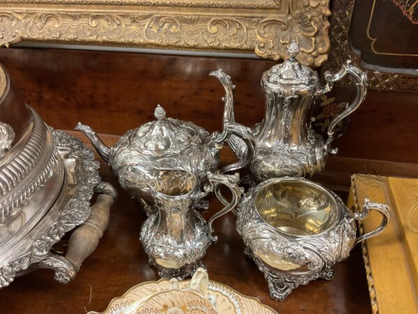 English Five Piece Silver Plated Tea Service - M.D. Antiques in Richardson and Dallas Tx.