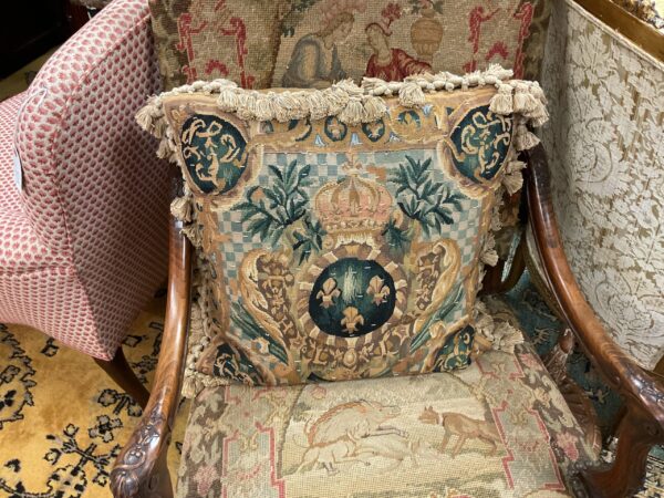 French 19th Century Regencee Needlepoint Armchair - M.D. Antiques in Richardson and Dallas Tx.