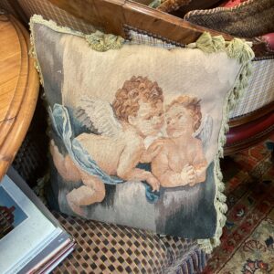 French Aubusson Cherub Pillow - M.D. Antiques in Richardson and Dallas Tx.