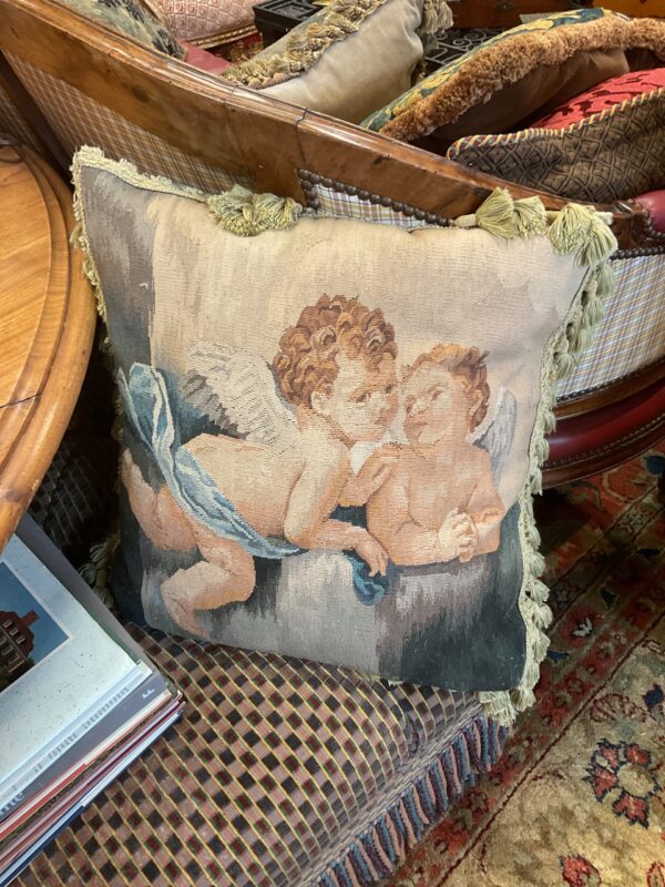 French Aubusson Cherub Pillow - M.D. Antiques in Richardson and Dallas Tx.