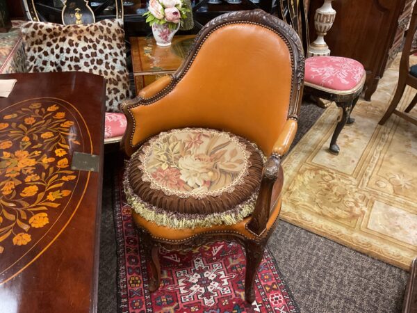 French Louis XV Walnut and Leather Desk Chair 19th Century