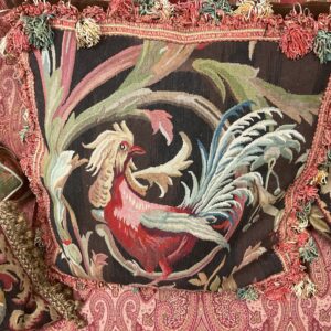 Large Rooster Aubusson Pillow - M.D. Antiques in Richardson and Dallas Tx.