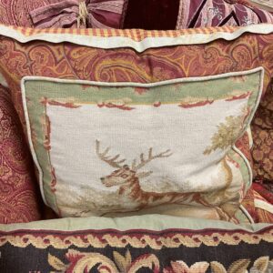 Pair of Aubusson Pillows with Deer and Dog Design - M.D. Antiques in Richardson and Dallas Tx.