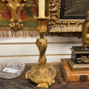 Pair of French Gilt Bronze Louis XV Single Candle Sticks - M.D. Antiques in Richardson and Dallas Tx.