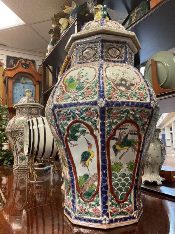 Pair of Large Chinese Hexagonal Temple Jars