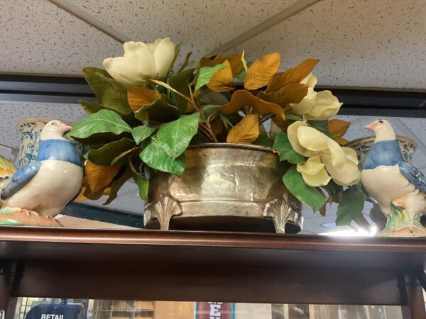 Pewter Container with Magnolia Silk Flowers