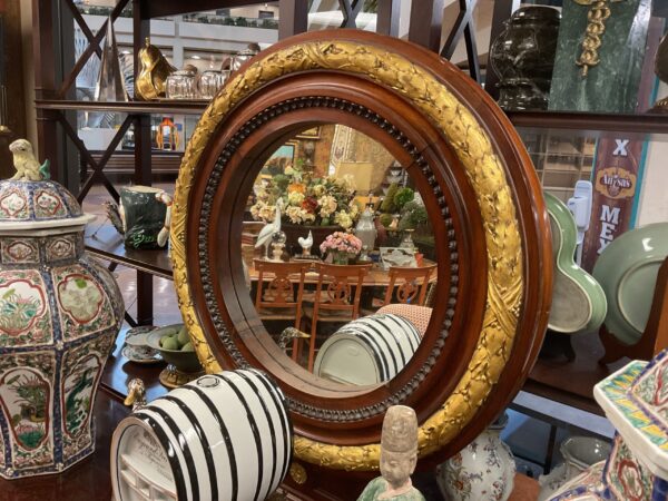 Round Mahogany and Gilt Mirror