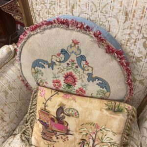 Round Needlepoint Pillow - M.D. Antiques in Richardson and Dallas Tx.