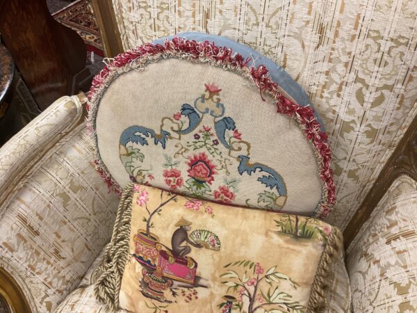 Round Needlepoint Pillow - M.D. Antiques in Richardson and Dallas Tx.