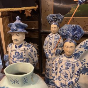 Six Piece Set of Chinese Blue and White Figures of Kings and Queen - M.D. Antiques in Richardson and Dallas Tx.