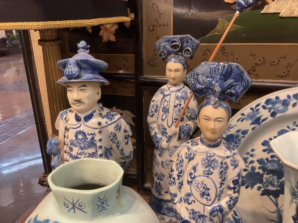 Six Piece Set of Chinese Blue and White Figures of Kings and Queen - M.D. Antiques in Richardson and Dallas Tx.