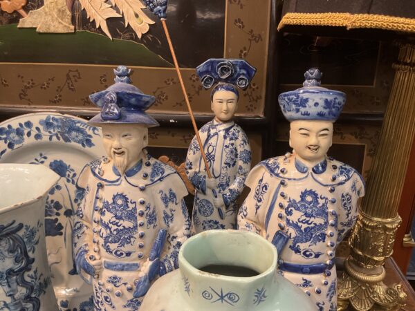 Six Piece Set of Chinese Blue and White Figures of Kings and Queen - M.D. Antiques in Richardson and Dallas Tx.