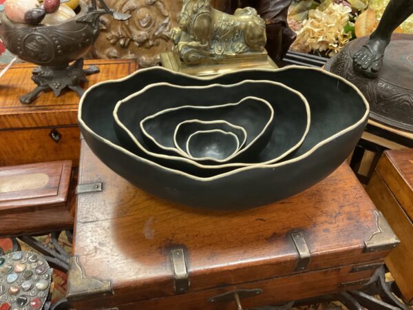 Set of Five Black Art Pottery Oval Nesting Bowls by Kate Tremel - M.D. Antiques in Richardson and Dallas Tx.