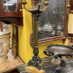 Pair of English Regency Bronze and Partial Gilt Lamps with Custom Silk Shades - M.D. Antiques in Richardson and Dallas Tx.