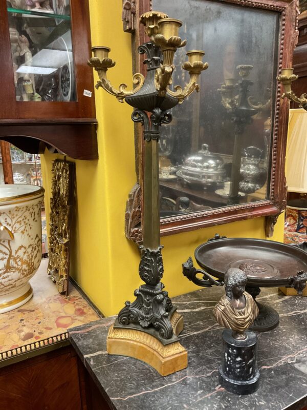 Pair of English Regency Bronze and Partial Gilt Lamps with Custom Silk Shades - M.D. Antiques in Richardson and Dallas Tx.