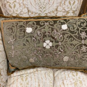 Green Embroidered Pillow - M.D. Antiques in Richardson and Dallas Tx.