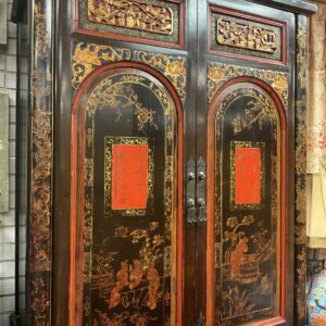 Chinese Black and Red Laquered Cabinet with Gilt Decoration - M.D. Antiques in Richardson and Dallas Tx.