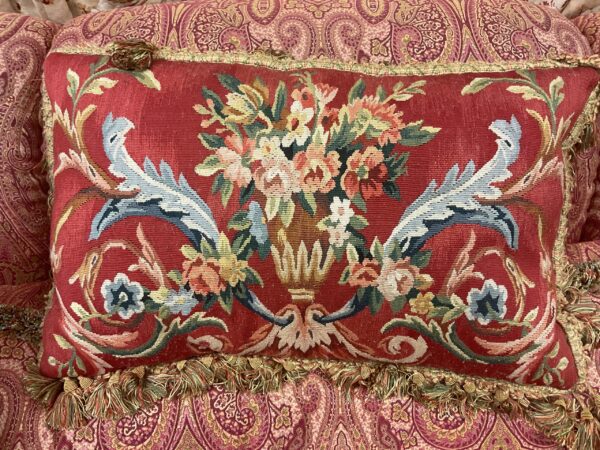 Floral Aubusson Pillow - M.D. Antiques in Richardson and Dallas Tx.